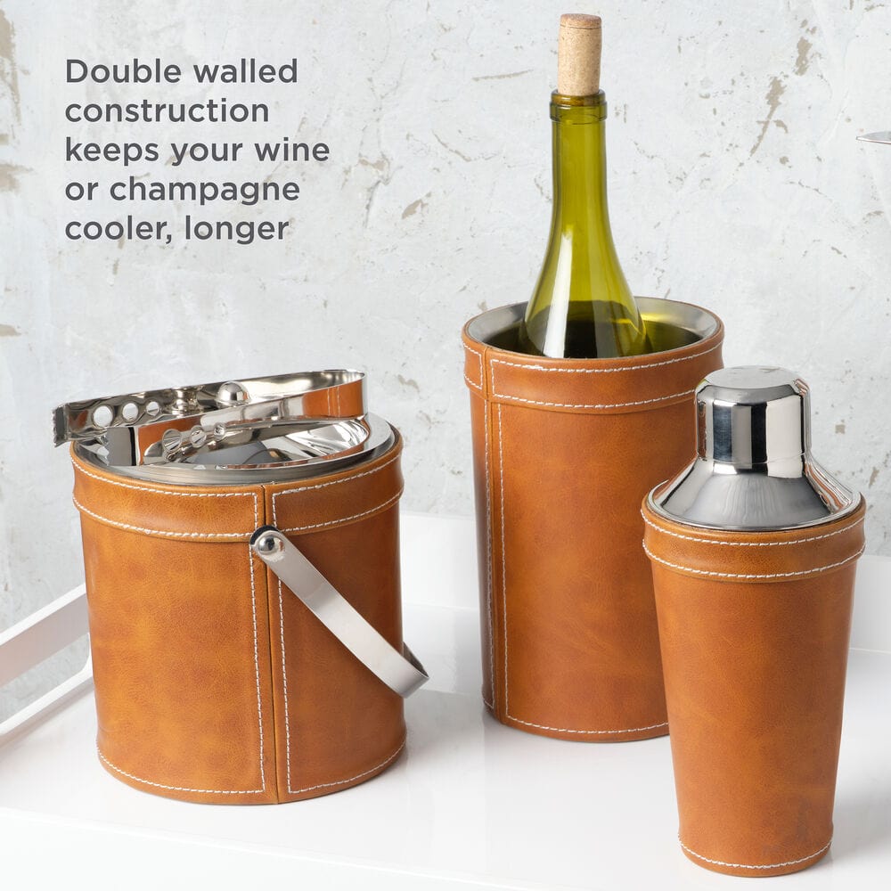 Faux Leather Stitched Wine Cooler - Image 2
