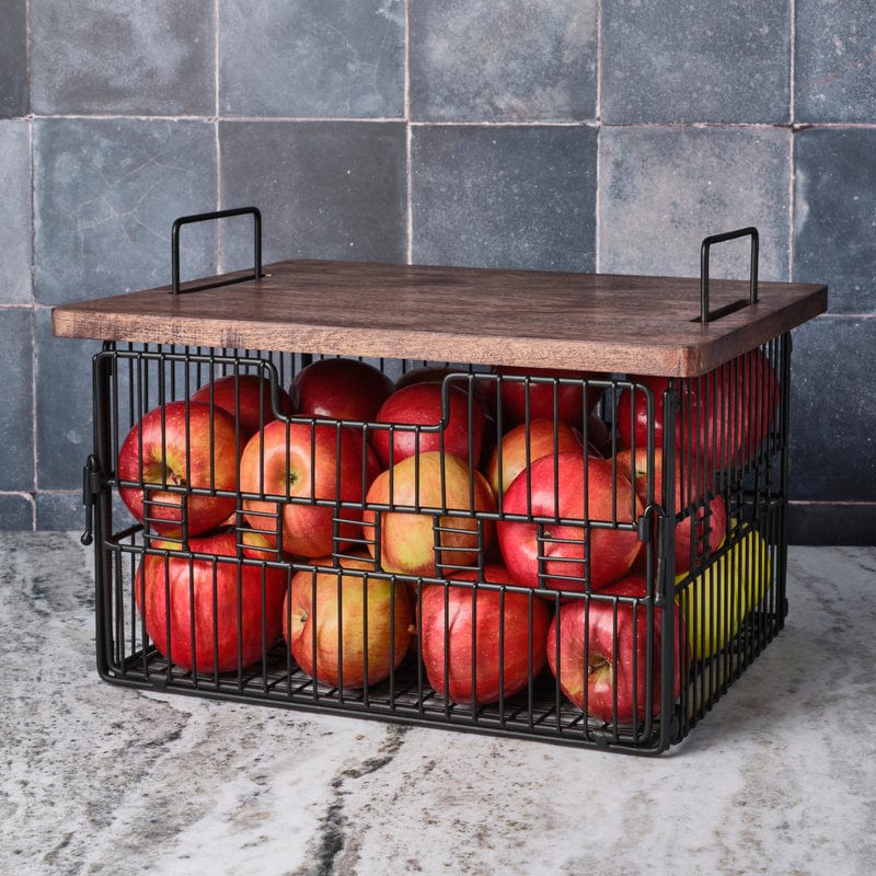 Madam Grid Stacking and Nesting Basket with Mango Wood Lid - Image 2