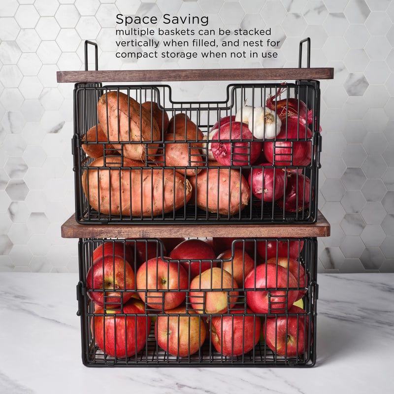 Madam Grid Stacking and Nesting Basket with Mango Wood Lid - Image 6