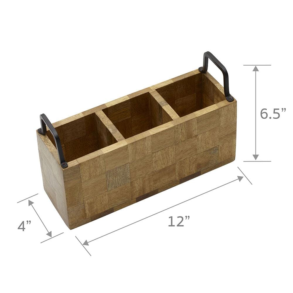 Avery Checkered Flatware Wood Caddy - Image 5